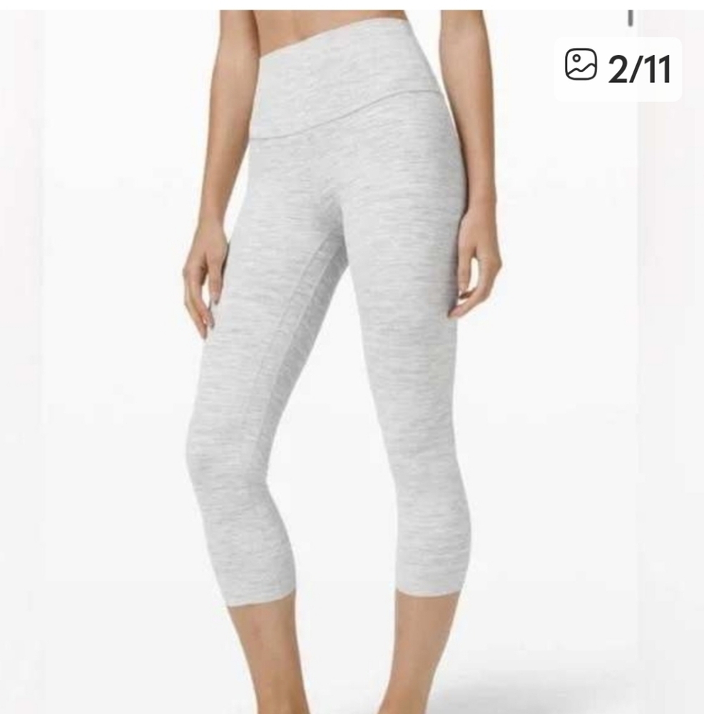 Lululemon Align Crop Leggings Size 12 White Gray Striped Yoga Gym Pants.NWOT